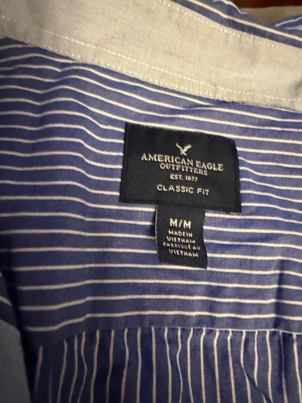 Blue Pinstripe American Eagle long sleeve work shirt - Image 3
