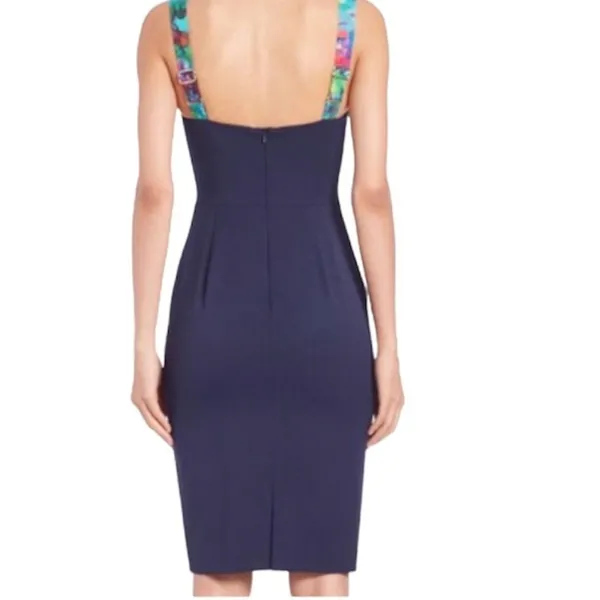 Black Halo dress 12 blue floral watercolor sweetheart sleeveless sheath NEW - Image 3