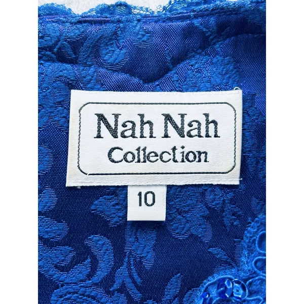 Vintage Nah Nah Collection Beaded Jacket Dress Womens 8 Navy Blue Pleated Lined - Image 13