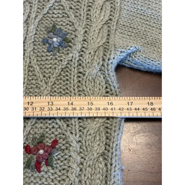 Vintage Bobbie Brooks Womens Sweater Beaded Floral Hand Knitted Cottage Cute Y2K - Image 9