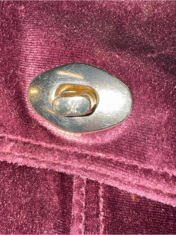Plum Velvet Crossbody Bag with Antique Brass Hardware - Image 3