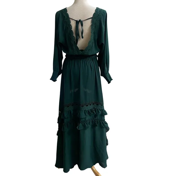 BALTICBORN pippA Women Emerald‎ Green Tiered Ruffle Maxi Dress Long Sleeve LAre - Image 2