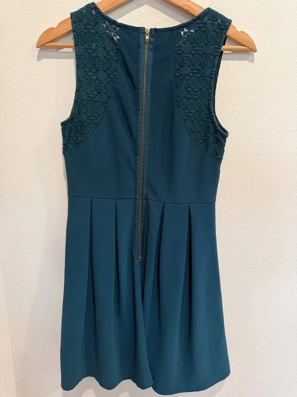 Altar'd State Teal Lace-Panel Fit & Flare Mini Dress - Image 4
