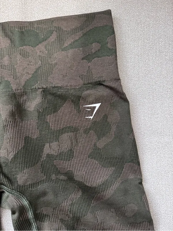 Gymshark Camo High-Waist Seamless Bike Shorts - Olive Green - Image 2
