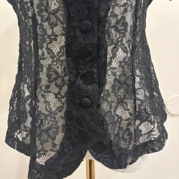 VTG 80s Victorias Secret Gold Label Black Floral Lace Sheer Lingerie Top‎ Small - Image 5