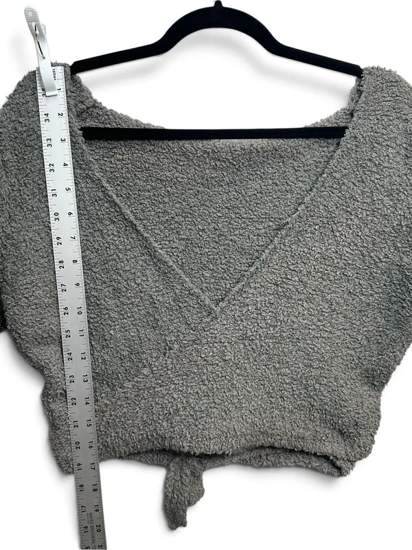 SKIMS Gray Cozy Knit Wrap Crop Top Long Sleeve Tie Waist L/XL - Image 7