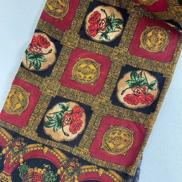 Women's vintage black rose renaissance fruit fringe lightweight fashion scarf‎ - Image 4