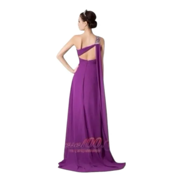Prom Formal Dress Purple One Shoulder Long Embellished Beaded Cocktail Size S - Image 6