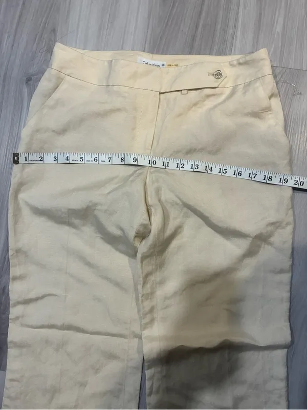 55% linen Calvin Klein Light Beige High-Waist‎ Trousers - Image 8
