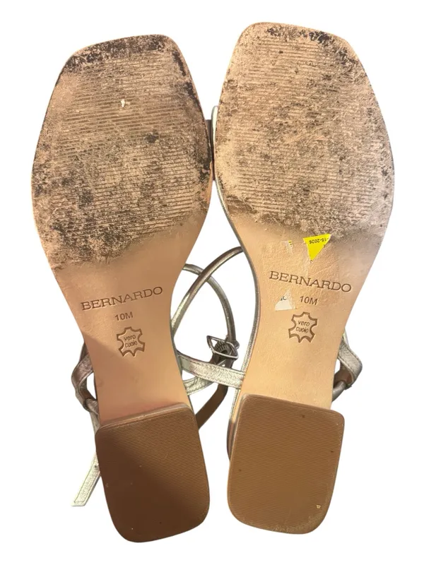 Bernardo Josei Metallic Silver Leather Low Heel Sandals Size 10 - Image 6