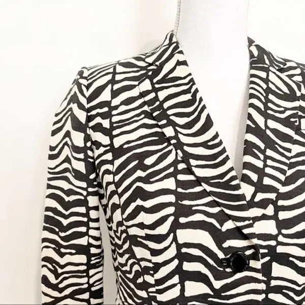 Calvin‎ Klein Blazer Size 4 Black Cream Zebra Animal Print Executive Sleek Retro - Image 2