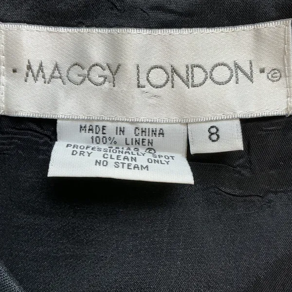 Maggy London 100% Linen Black Embroidered Maxi Dress Short Sleeve Size 8 - Image 4