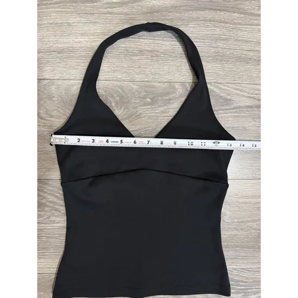 Y2K Bebe Womens Size M Black V-Neck Halter Top Slim Fit Open Back Made in USA - Image 6