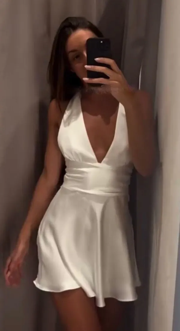 ZARA dress mini halter White satin Bow wedding party coctail bridal shower - Image 3