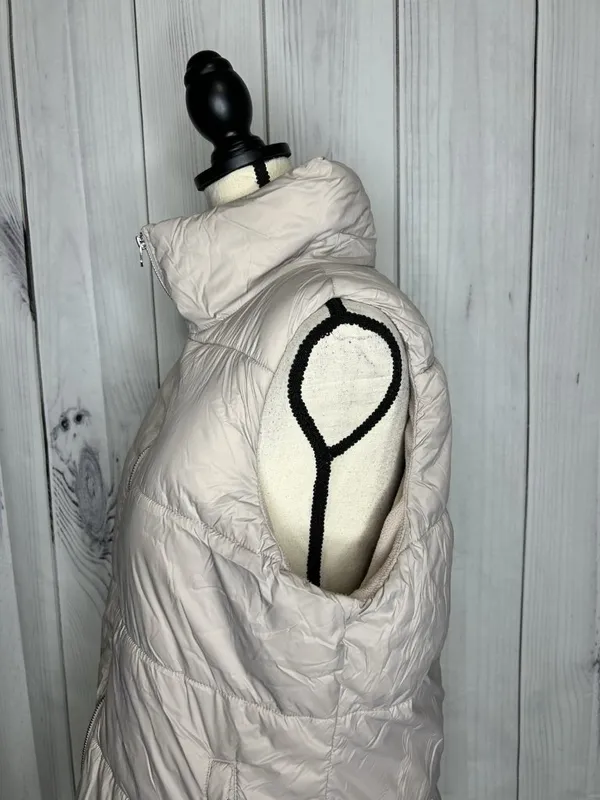 Old Navy Women’s Sz L Taupe Brown Puffer Vest Full Zip Snap Pockets Fleece Lined - Image 5