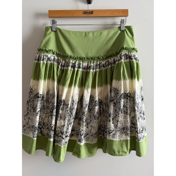 Anthropologie style Green Toile Print Cotton Boho Peasant‎ Skirt Cottagecore - Image 8
