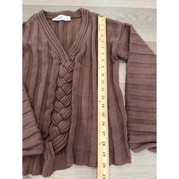 Anthropologie Sovere Chocolate Laced Knot Fisherman Sweater Oversized XS - Image 4