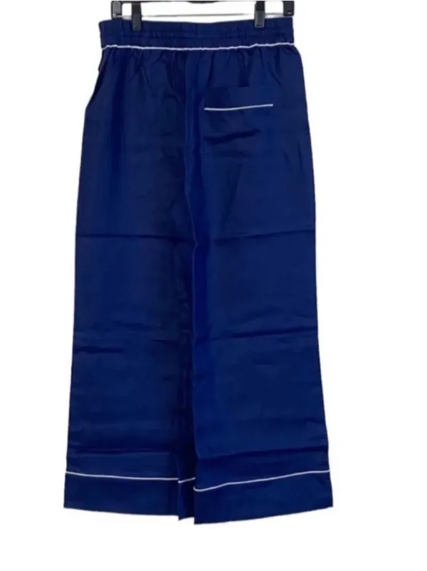 Hill House The Skylar Navy Blue Linen Wide Leg High Rise Pants Small - Image 4