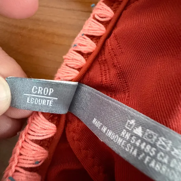 Aerie Bikini Set Rust Orange High Neck Crochet Top M Striped Side Tie Bottoms L - Image 9