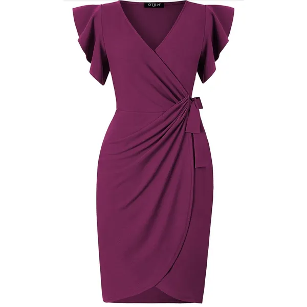 NEW Deep V Neck Sleeve Faux Wrap Formal Slit Pencil Dress 2X - Image 5