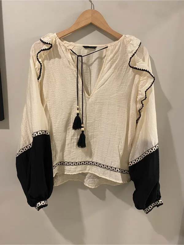 Zara - Boho Tassel Peasant Blouse - Size Medium - Image 2