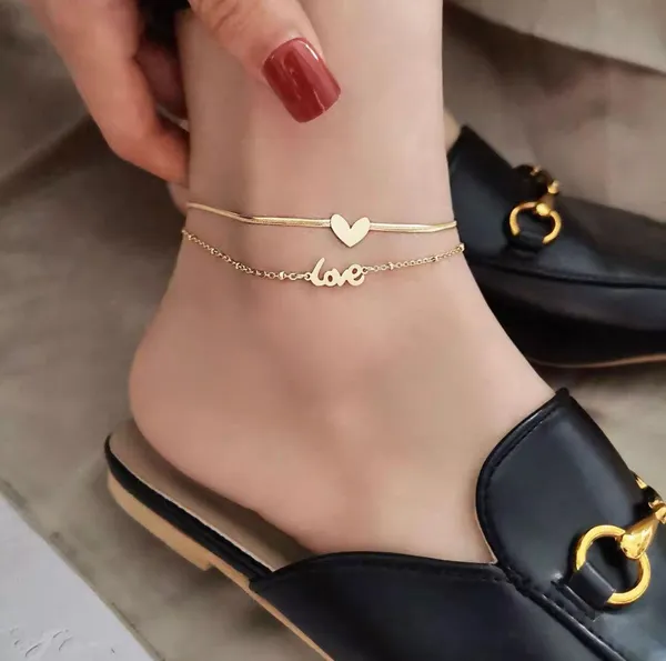Adjustable Layered Love Heart Anklet for Women Gold - Image 2