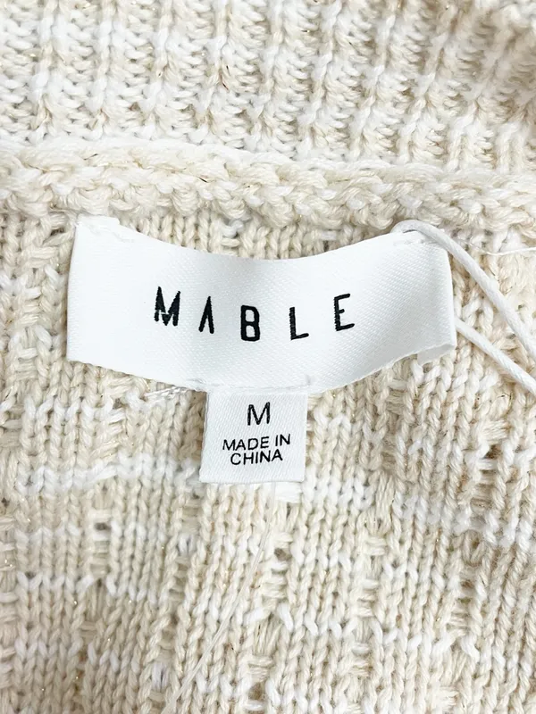 Mable x Petal + Pup Paige Mini Dress M Light Taupe Textured Knit Puff Sleeve - Image 11
