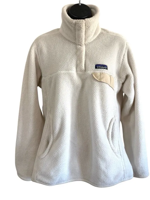 Patagonia Women’s Fleece Jacket White Size M Quarter Button Up - Image 3