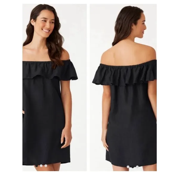 Tommy Bahama NWT Linen Dye Off the Shoulders Dress Black Size Small - Image 3