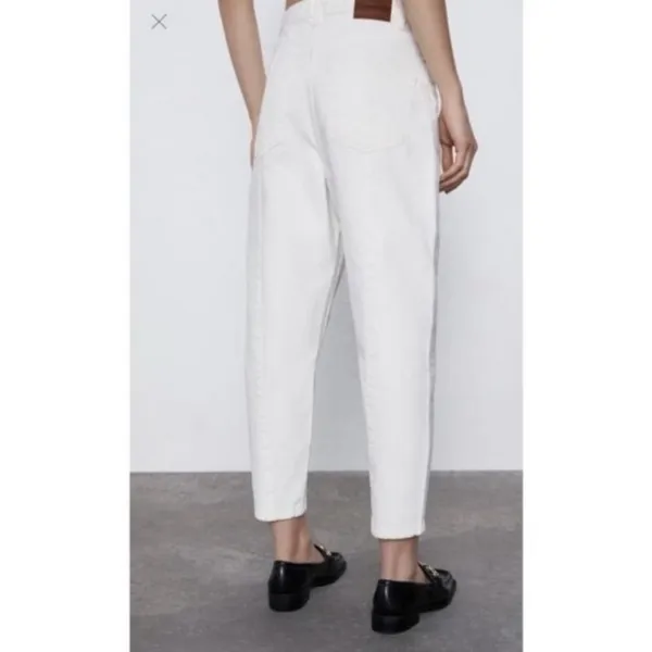 Zara The Petit Women Off White‎ Tapered High Rise Relaxed Fit Boho Jeans Size 6 - Image 3