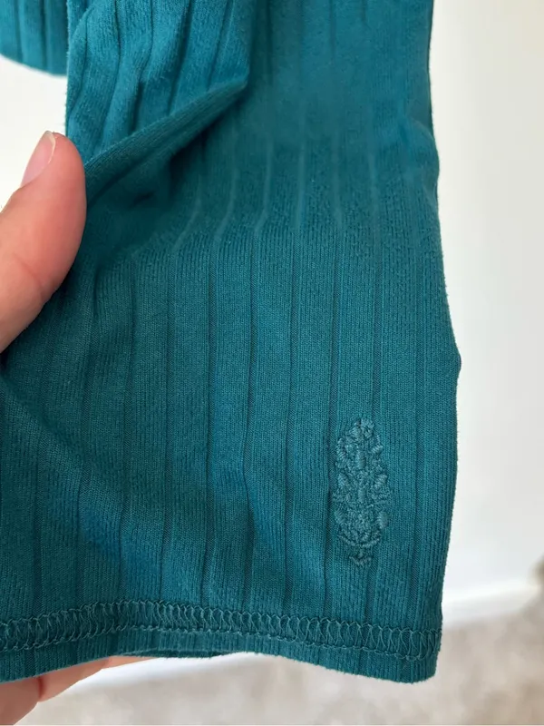 Free People Movement Teal Ribbed Long Sleeve Lightweight Hoodie Fitted Waist - Image 6