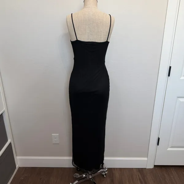 Vintage Monster Girl Medium Maxi Dress Black Rose Floral Mesh Overlay 90s Goth - Image 7