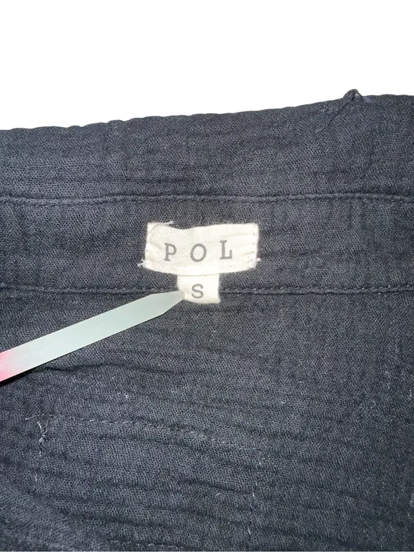 POL Black Gauze Crochet Sleeves Button Up Oversized Shacket SMALL - Image 4