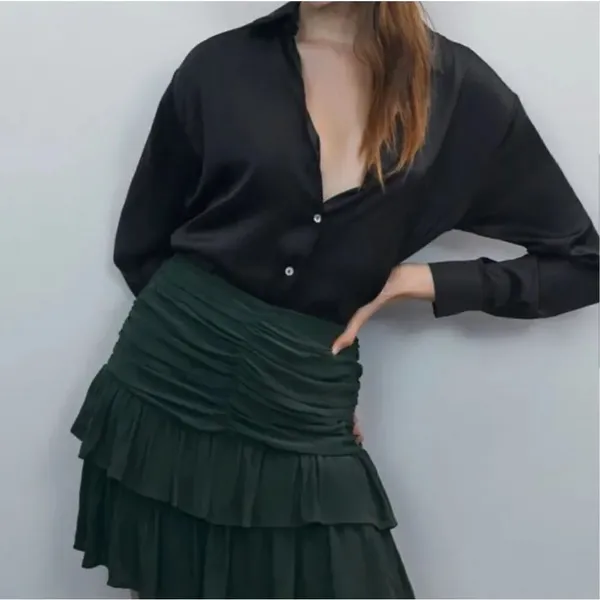 NWT Womens Zara Emerald Green Ruched Emerald Green Mini Skirt - Sz XS - Image 2