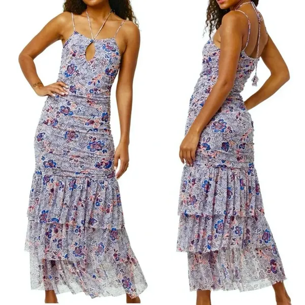 MISA Los Angeles Nicola Floral Mesh Halter Midi Dress Blue Size XS NWT - Image 2