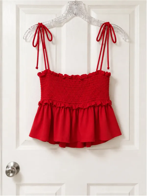 Altar’d‎ State Red Smocked Ruffle Peplum Tie Strap Tank Top Women’s Size S - Image 2