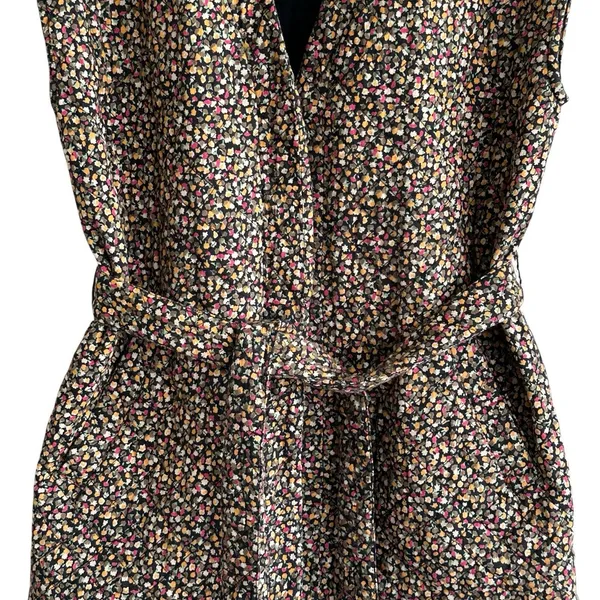 SAINT Tropez OanaSZ Quilt Vest M floral print sleeveless belted Pockets - Image 5