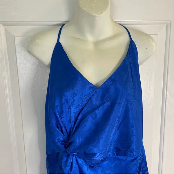 Lulu's Blue Satin Spaghetti Straps V-Neck Dress Size XL glam coquette rave chic - Image 4
