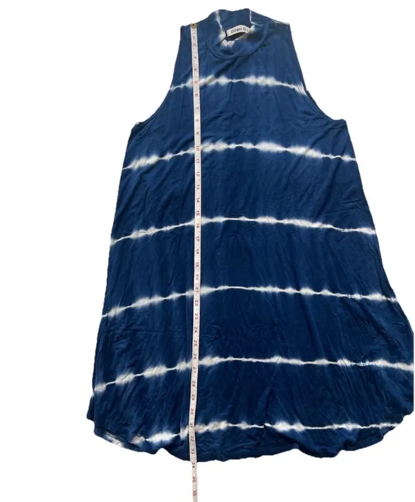 Vintage Ginger G Women’s Dress M Tie Dye Knee Length Mock Neck Summer Blue - Image 6
