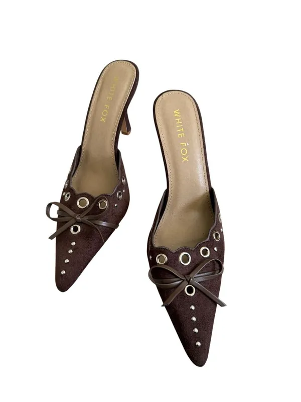WHITE FOX Brown Faux Suede Bow Mules Heels Size 9 NEW NWOB - Image 5