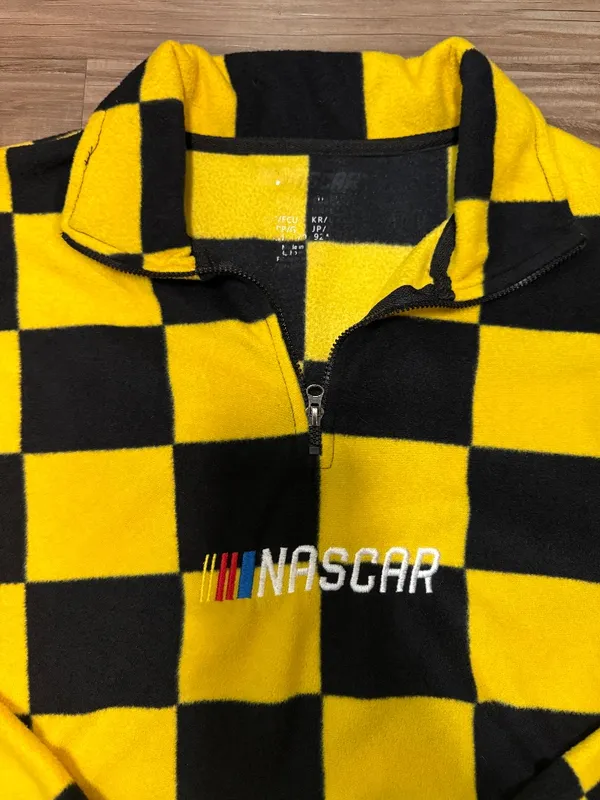 NASCAR Checkered Quarter Zip Fleece Sweatshirt Cropped Y2K Streetwear - Image 2