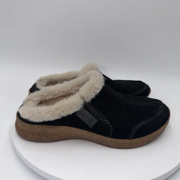 Taos Women's Black Suede Faux Fur Lined Clog Mules Slippers‎ 7 Comfort Shoes - Image 2