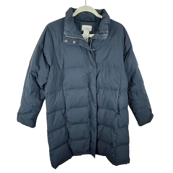 L.L. Bean Black Puffer Full‎ ZIp Goose Down Bodywarmer Trench Coat Size M - Image 2