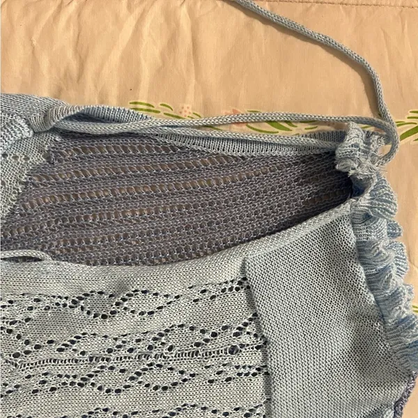 Light Blue One-Shoulder Crochet Maxi Dress - Image 8