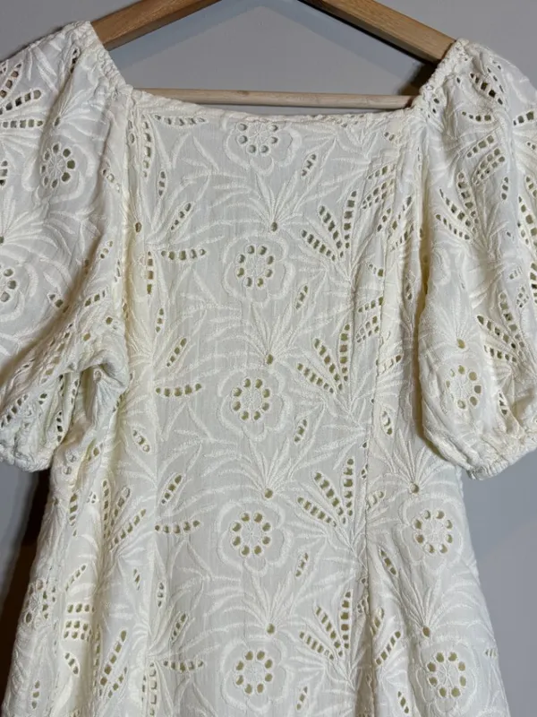 Free People Daniella Eyelet Mini Dress Women's 2 Ivory Puff Sleeve Boho Cotton - Image 13