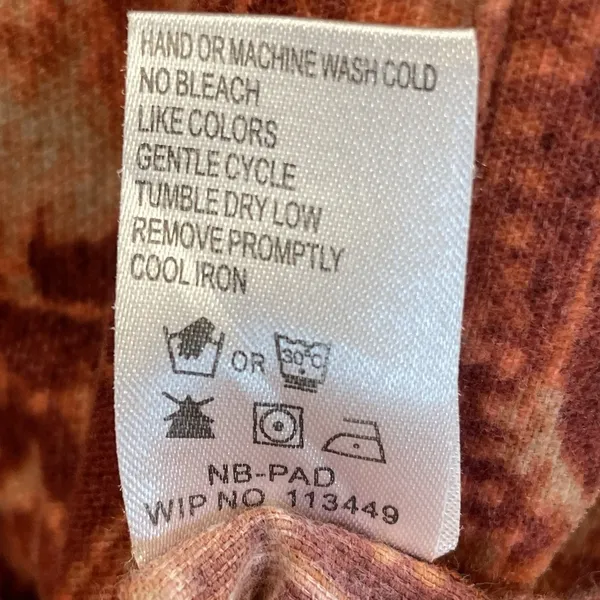 Woolrich Womens M Shirt Rust Leaf Print Micro Wale‎ Corduroy Button Front Cotton - Image 8