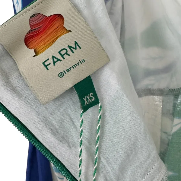 NWT Farm Rio Soft Garden Linen-Blend Floral‎ Mini Dress Blue Green White XXS - Image 7