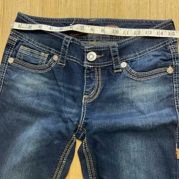 SEVEN 7 Low Rise Medium Wash Distressed Blue Denim Skinny Jeans Women's Size 28 - Image 13