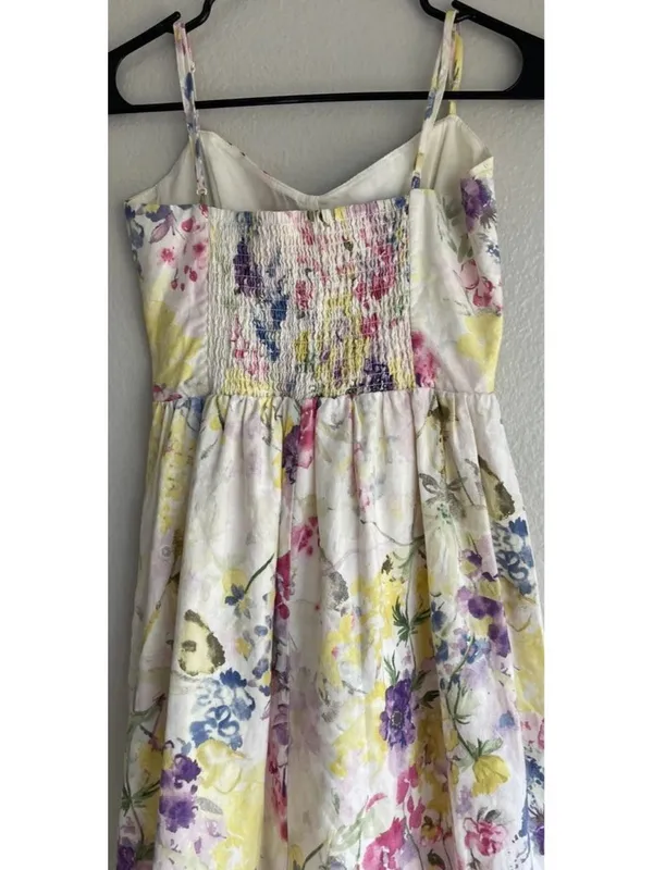 H&M Linen Blend Floral Maxi Sweetheart Strappy Summer Cottagecore Sz XS - Image 9
