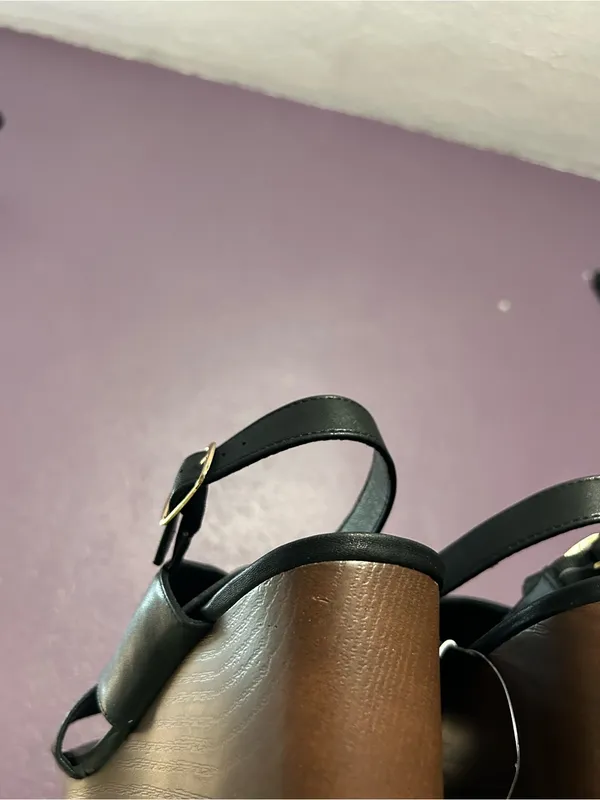 Universal Threads Y2k Naomi‎ Wood Wedge Heels size 7.5 black brown whimsy office - Image 5